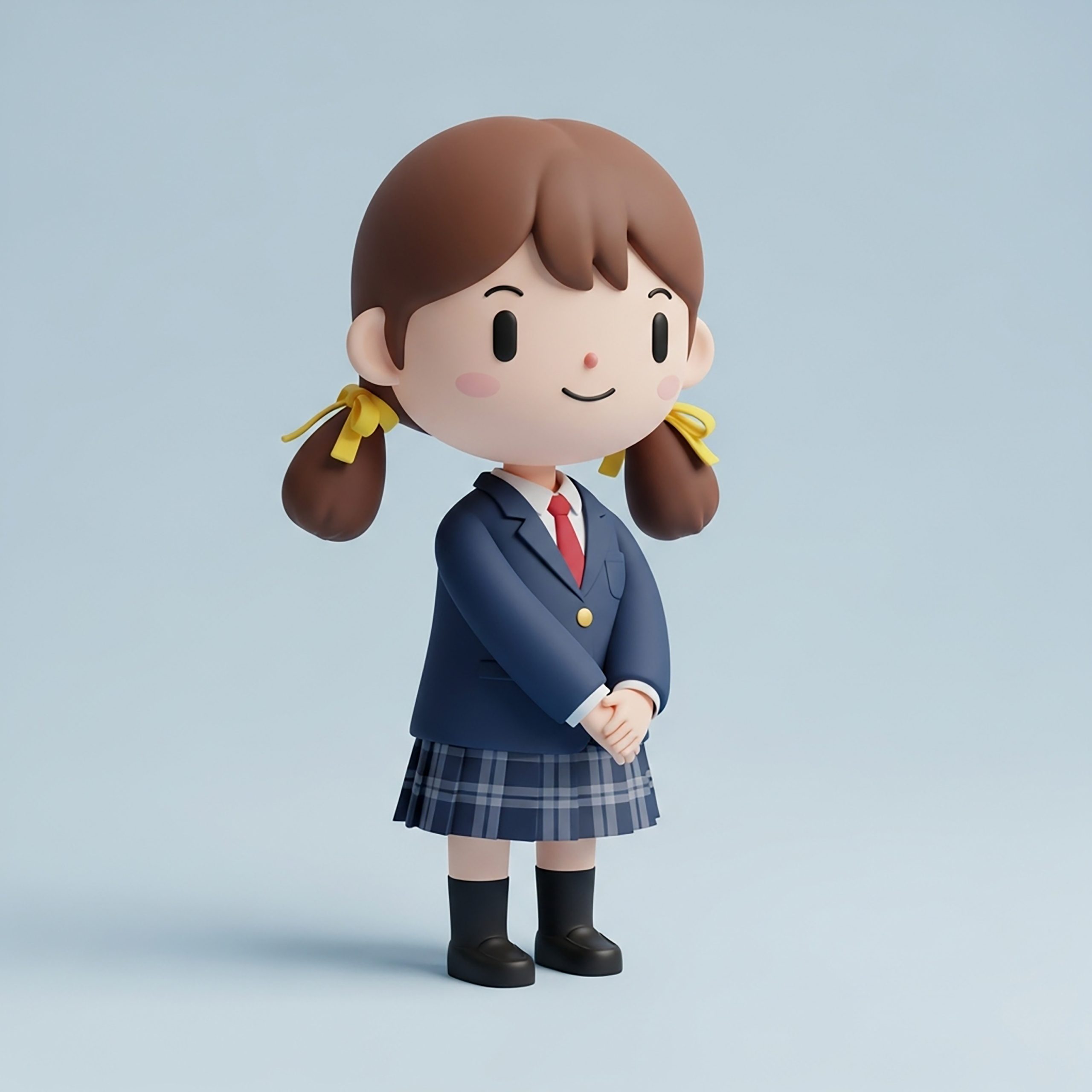 Cute Cartoon Girl in School Uniform with Pigtails child